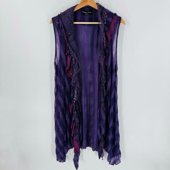 Pretty Angel Fashion Purple Ruffled Lace Duster Vest XL Boho Whimsigoth - Picture 2 of 9